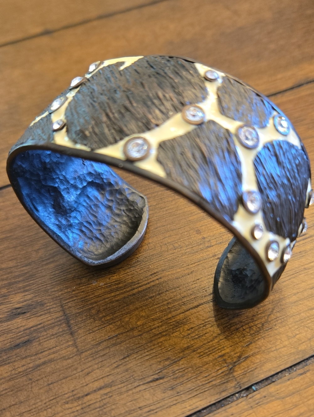 Textured Mixed-Metal Cuff Bracelet with Crystal Accents